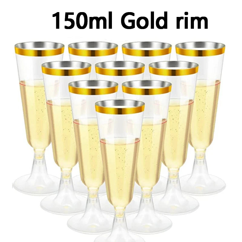 15/25/50pcs 150ml Disposable Champagne Glasses Cocktail Glasses Plastic Tall Glasses Martini Glasses for Weddings Party
