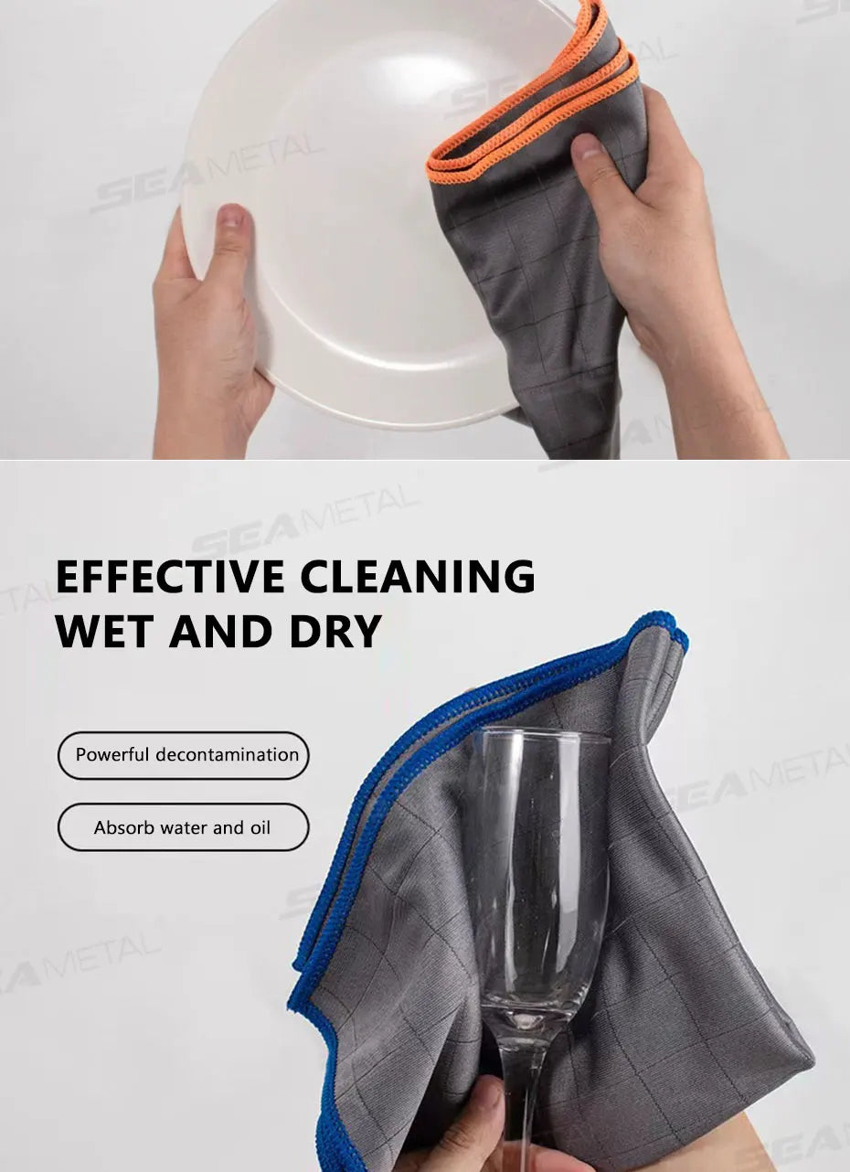 SEAMETAL Microfiber Carbon Cloth to Wipe Windows Wine Glasses Tableware Glass Cleaning Cloth Carbon Fiber Rag for Car Home Clean