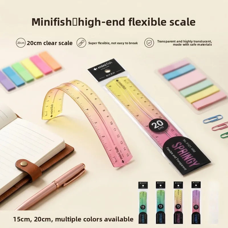 20cm/15cm Flexible Soft Ruler Gradient Rainbow Color Style Dual Unit Measurement in Cm and Inch  for Office Students School Use