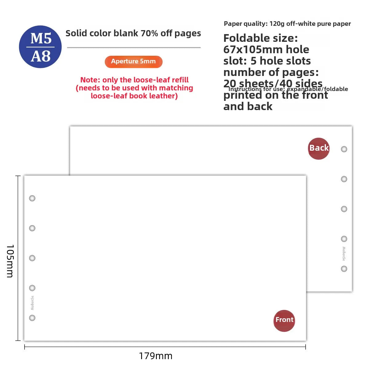 M5 50Sheets Colorful Loose Leaf Notebook Refill Spiral Binder Inner Page Weekly Monthly To Do Line Grid Inside Paper Stationery