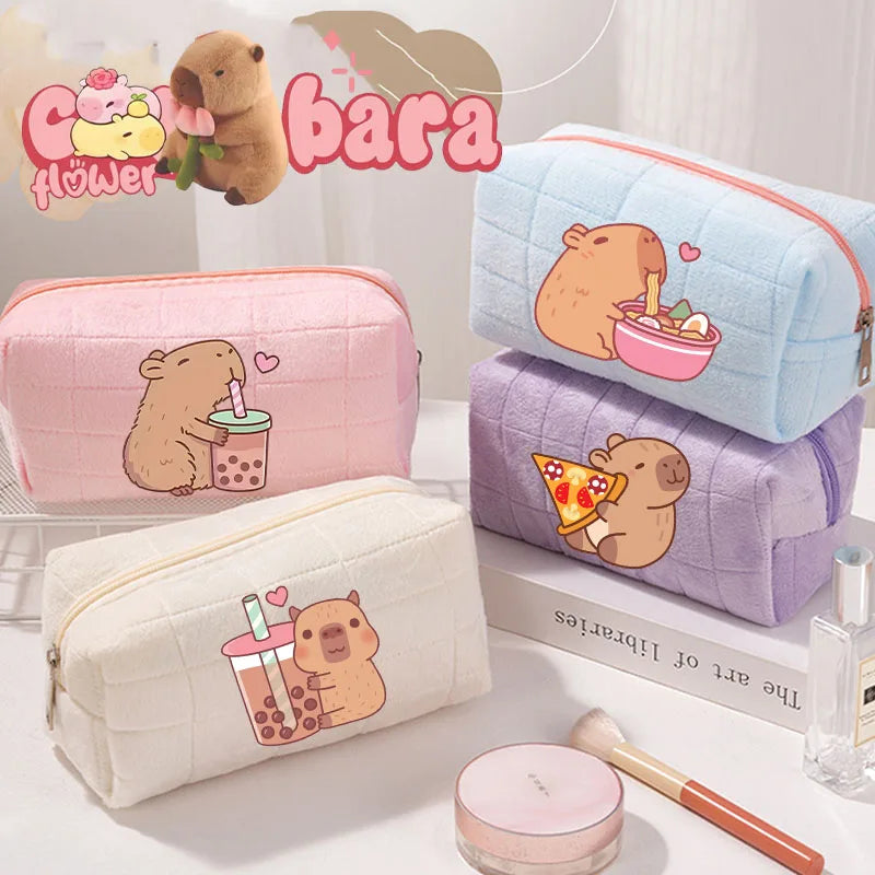 Cute Capybara 1pc pink blue Pillow Design Cosmetic Bag Pencil Case Pen Pouch Large-capacity Student Storage Pencil Case gift