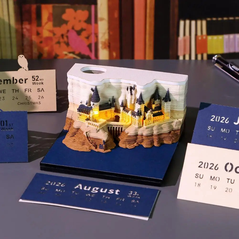 Mystical 3D Desk Calendar Pop-Up Castle Monthly Planner 2025 Yearly Organizer Sticky Notes to do list Office/Home Desk Decor