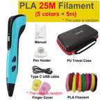 New 3D Pen 3D Printing Pen for Children 1.75mm PLA Filament DIY Drawing Birthday Christmas Gifts for Kids with Travel Case