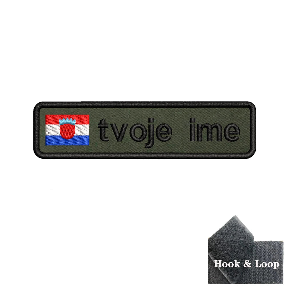 1PC 10cmX2.5cm Custom Name flag Patch Stripes Badge tags Iron On Or Hook Loop Army green Estonia Austria Bulgaria Luxembourg
