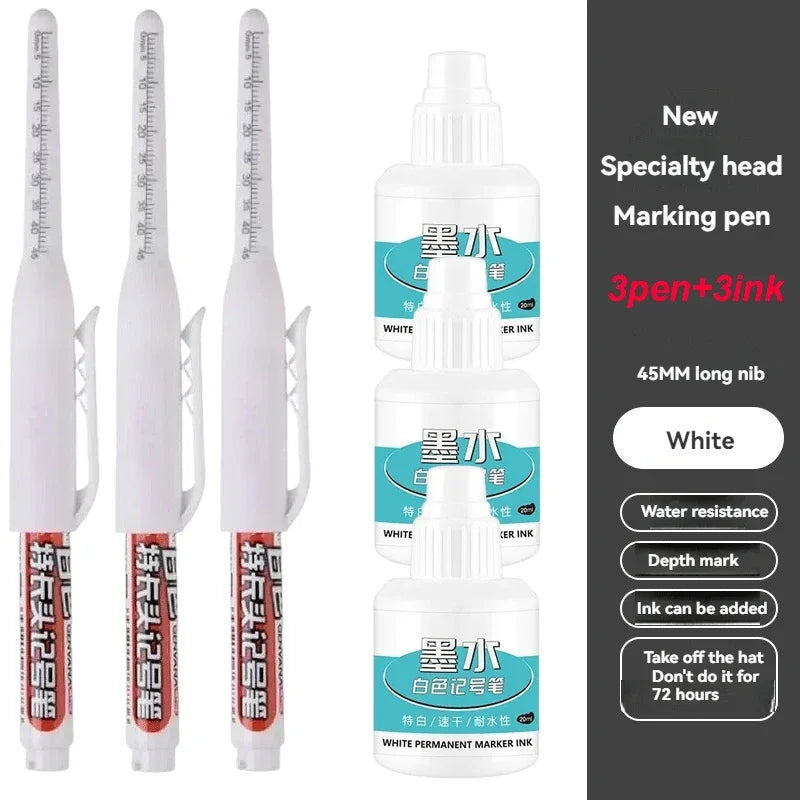 45mm Waterproof Long Head Nib Deep Hole Markers Pen Tile Carpenter Pen Multi-purpose for Woodworking Black/White/Red Ink