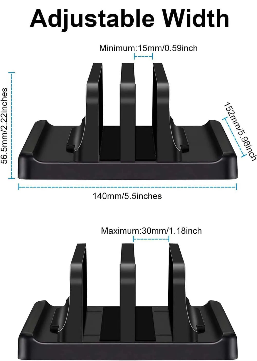 Dual-Slot Vertical Laptop Stand Holder Adjustable Double Desktop Notebook Dock Space-Saving for MacBook HP Dell Chrome Book iPad