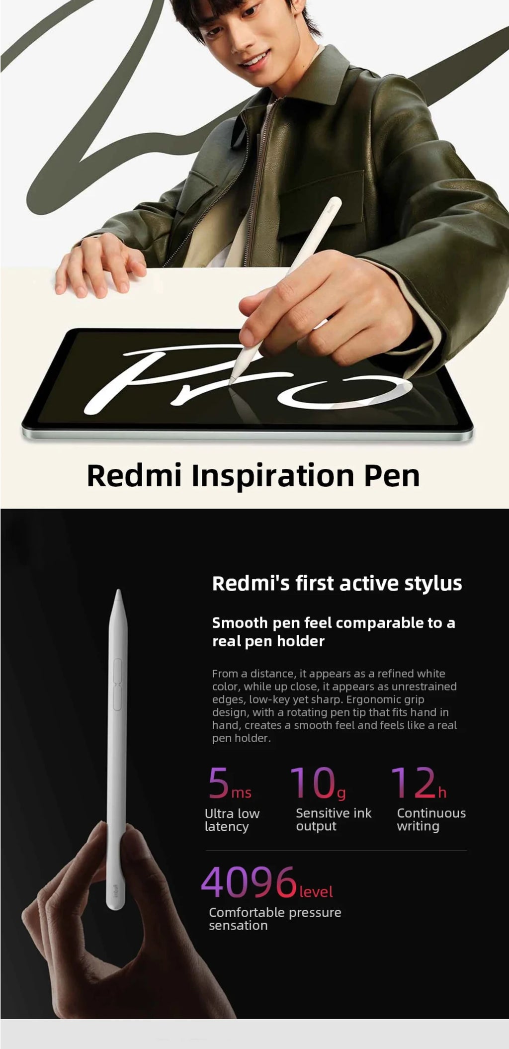 Original Xiaomi Redmi Pad 2 Stylus Pen Redmi Pad Pro Tablet 4096 level Sense Drawing Writing Redmi Smart Pen Xiaomi Smart Pen