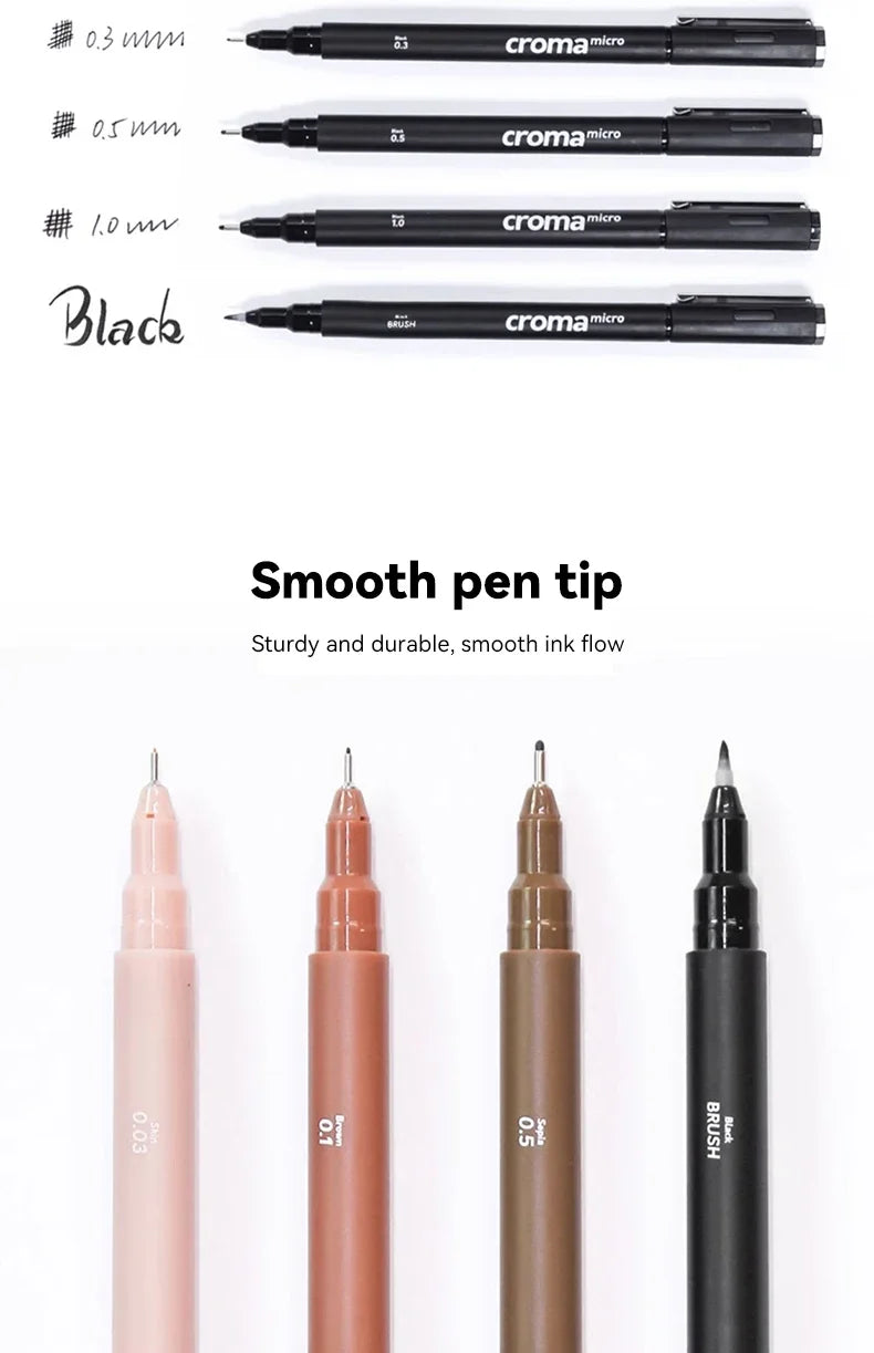 Pigment Liner Pigma Pen 0.1mm/0.03mm/0.05mm/0.5mm/1mm Different Tip Black Fineliner for Sketching Drawing Micron Ink Marker Pen