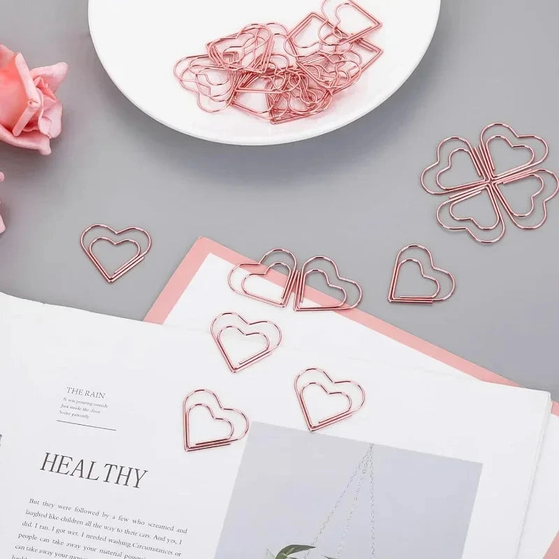 50 Mini Heart-Shaped Metal Paperclips/Set - Mini Rose Gold Heart Bookmark Clips, Perfect For Notebook Decorations And Stationery