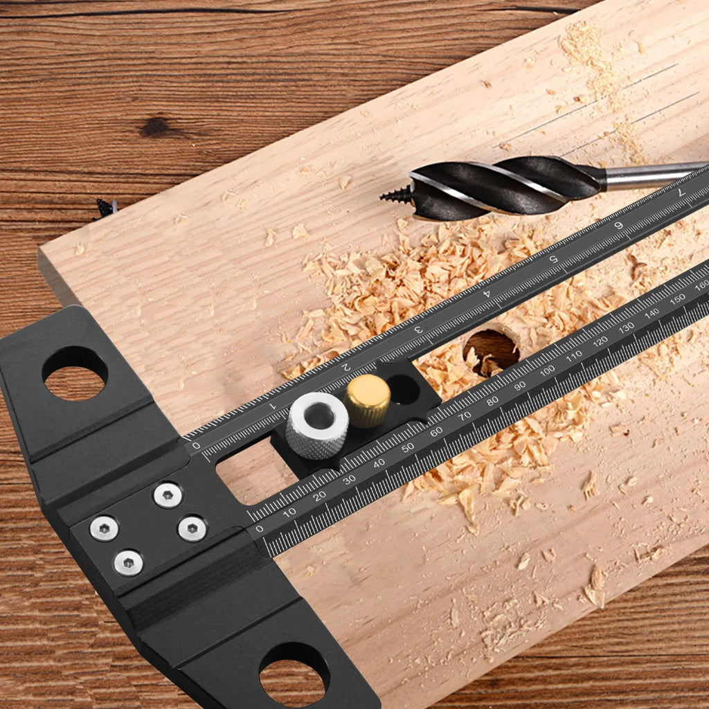 300/500MM Woodworking 2 in 1 Drilling Positioning Scoring Ruler - Adjustable T Square - Aluminum Scriber Marking Gauge Tool