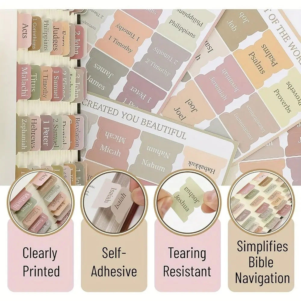 5 sheet/set Sticky Notes Bible Index Tabs Morandi Boho Theme Laminated Bible Tabs Studying Bible Index Memo Pads