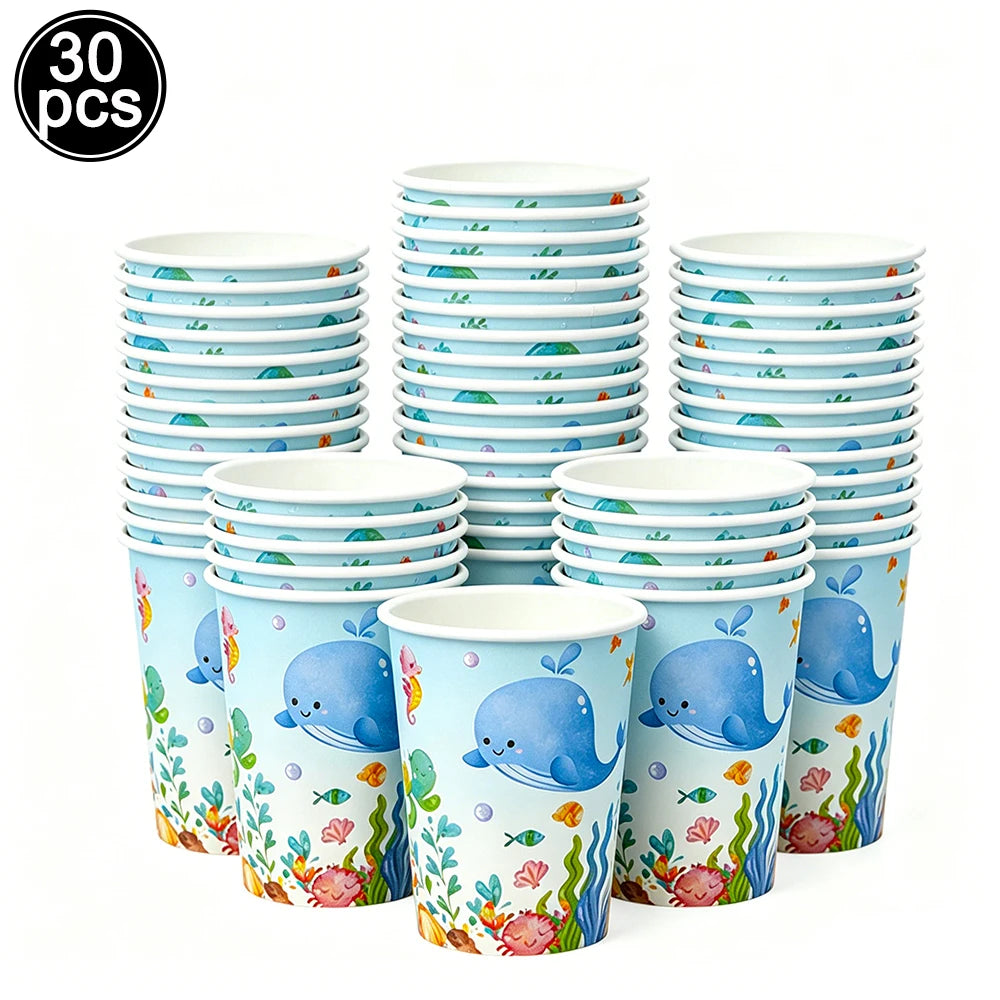 Sea Animal Theme Disposable Tableware Under The Sea Baby Shower Party Plates Napkins Cups Ocean Animals Birthday Party Supplies