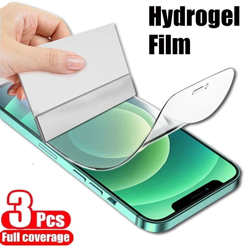 3Pcs Soft Hydrogel Film For iPhone 16 15 14 13 12 11 Pro Max XS XR X 7 8 15 Plus Protective Silicone TPU Screen Protector