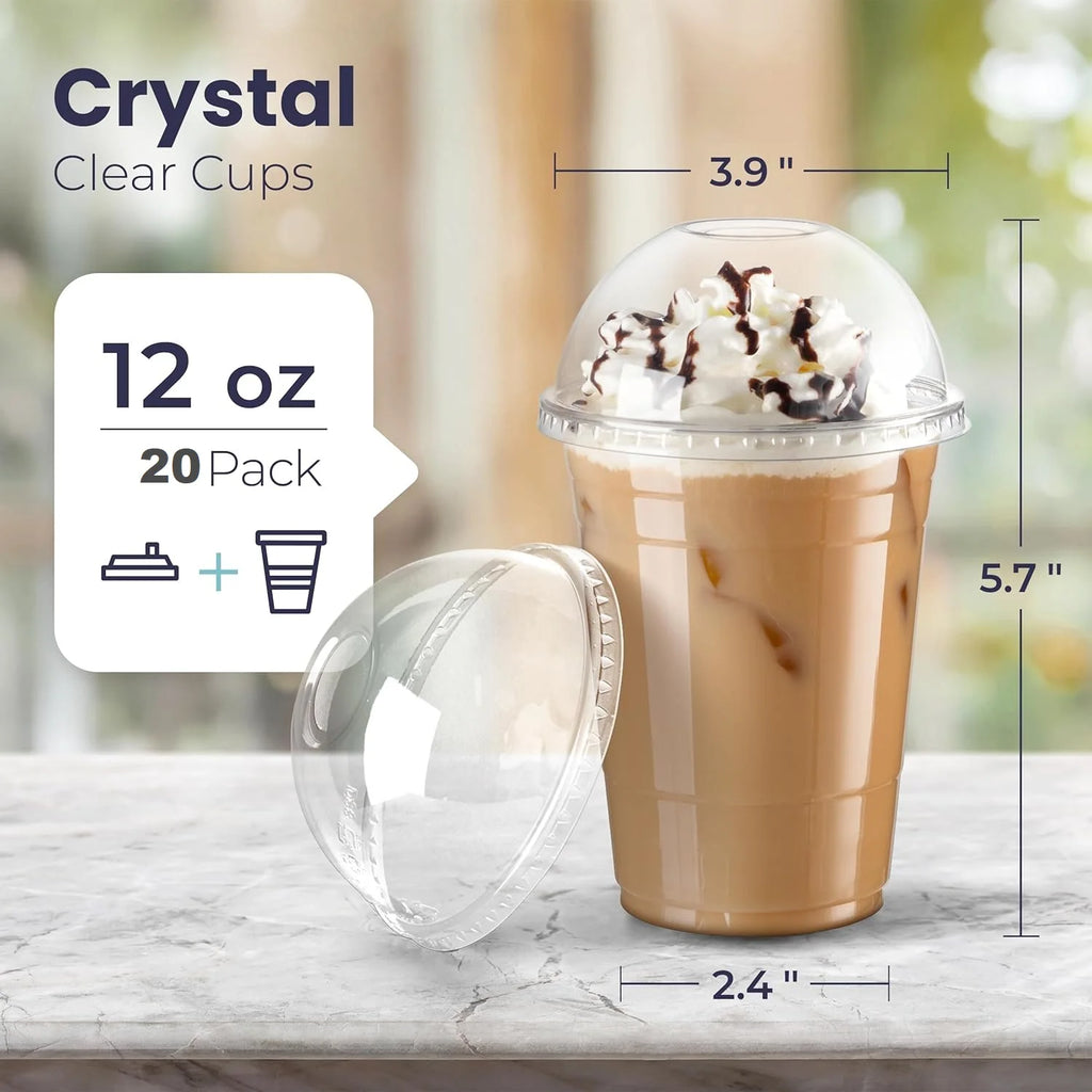 20 Clear Plastic Fruit Cups with Dome Lids PET Disposable Parfait Crystal Cups Suitable for Dessert Ice Cream and Cake Ideal for