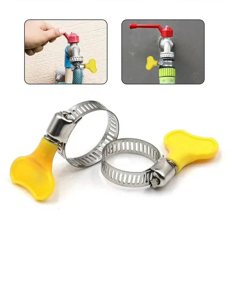 5 pcs 8-44mm Adjustable Yellow Plastic Handle Hand Twist Hose Clamps Worm Driving Stainless Steel Pipe Clips For Tube