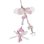 Sweet Bowknot Pendant Phone Chain Rope Wing Keychain Handmade Cellphone Strap Lanyard Acrylic Keyring Bag Ornament