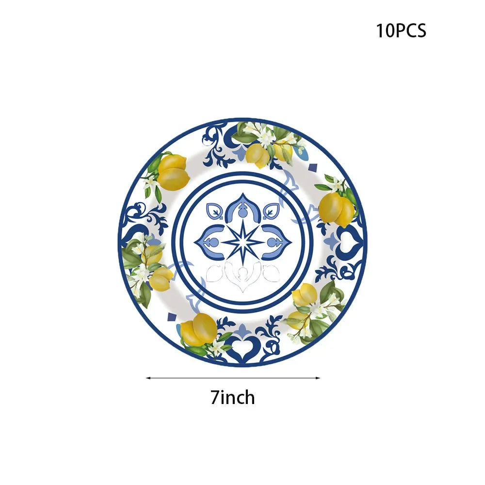 Lemon Birthday Decoration Sicilian Lemon Paper Plates Cups Napkins Tablecloth Banners Spiral Baptism Dolce Vita Party Supplies