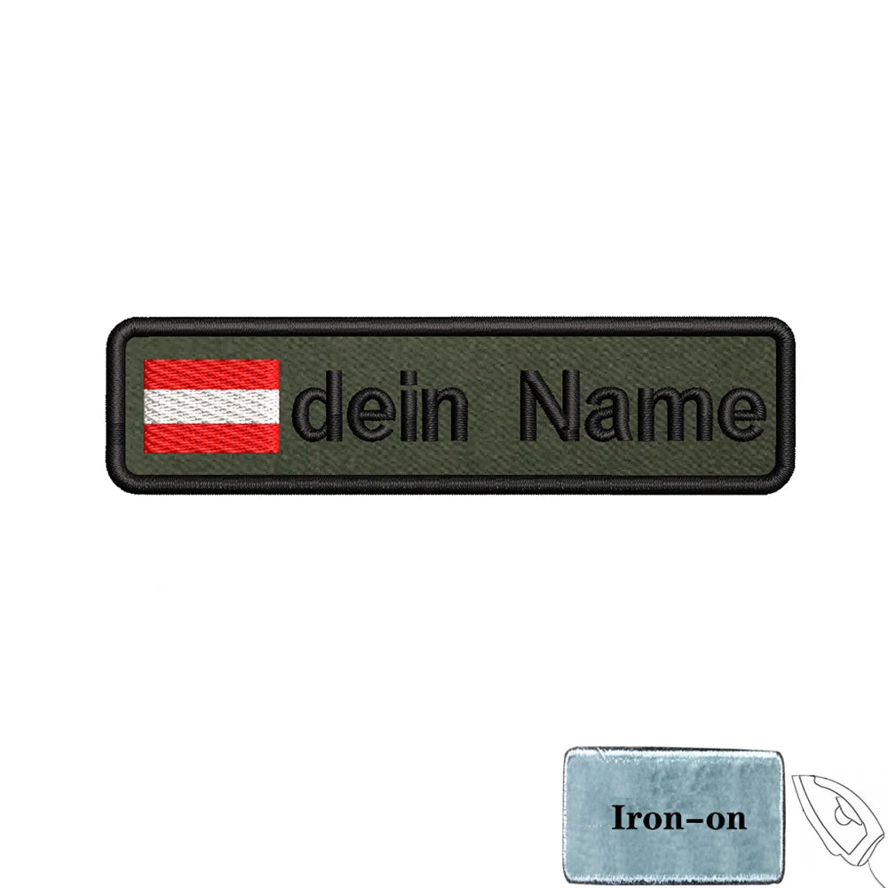 1PC 10cmX2.5cm Custom Name flag Patch Stripes Badge tags Iron On Or Hook Loop Army green Estonia Austria Bulgaria Luxembourg