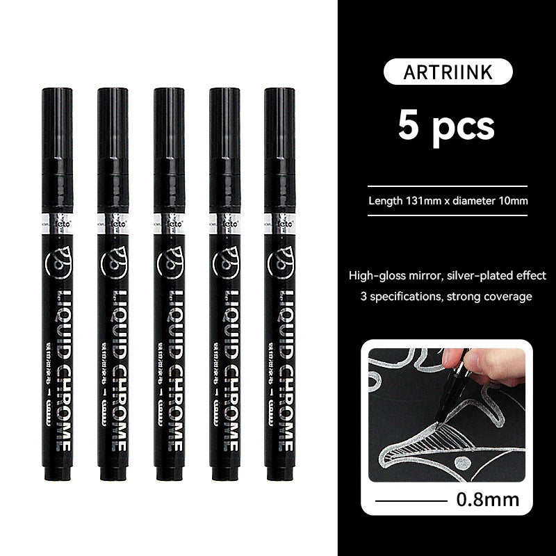 1-6pcs Chrome Pen Marker Mirror Waterproof DIY Reflective Paint Repair for Rock Ceramic Glass Metallic Gold/Silver 0.8/1/2mm Nib
