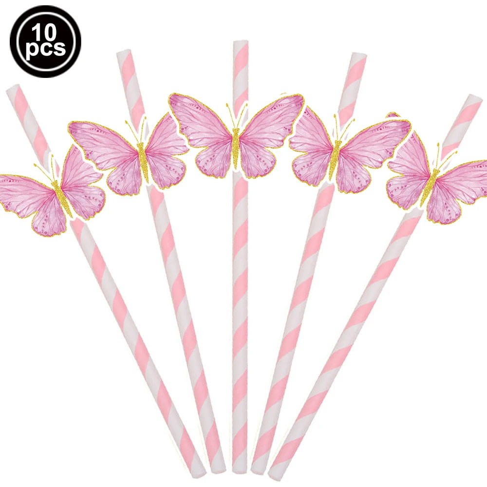 Butterfly Birthday Party Decoration Disposable Party Plates Cup Napkin Tablecloth Butterfly Knìfe Birthday Decoration Baby Showe