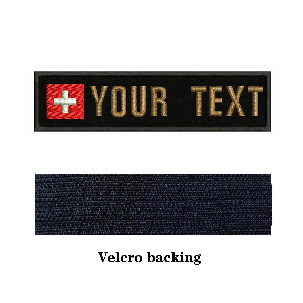 Swiss Flag Switzerland 10X2.5cm Embroidery Custom Name Text Patch Stripes Badge Iron On Or  Patches