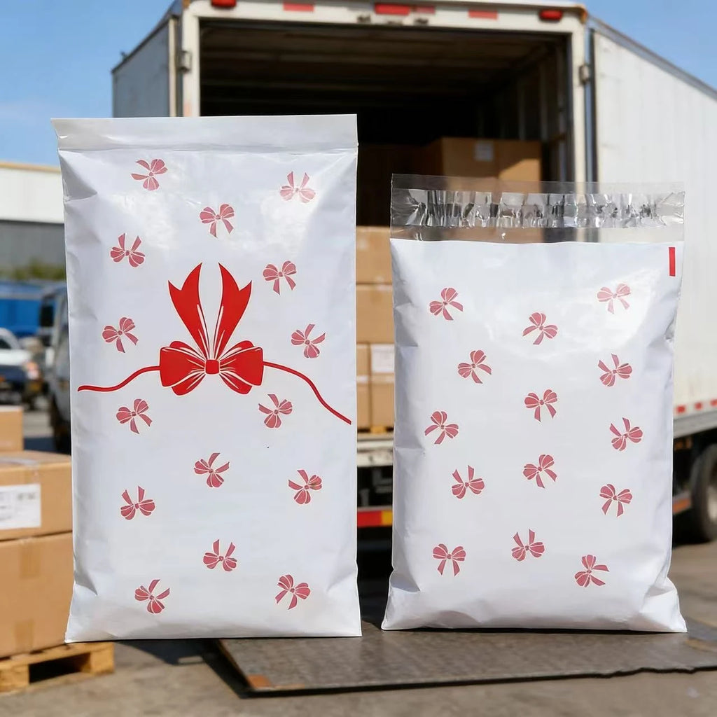 White Courier Poly Mailers Postal Bag Cute Bow Clothes Mailer Storage Packaging Bag Gifts Shoes Express Transport Pouch