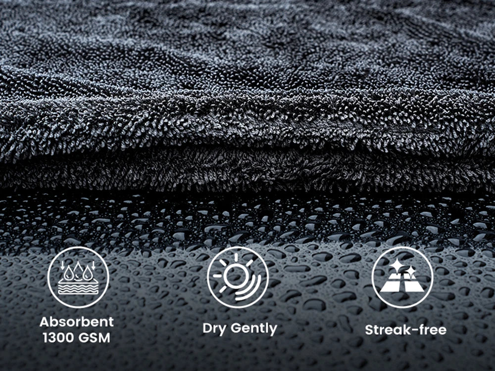 AUTOBRIGHT Microfiber 60*90cm 1300gsm One Wipe Drying Towel Car Wash Cloth Premium Cloth Thicken Soft Professional Car Cleaning
