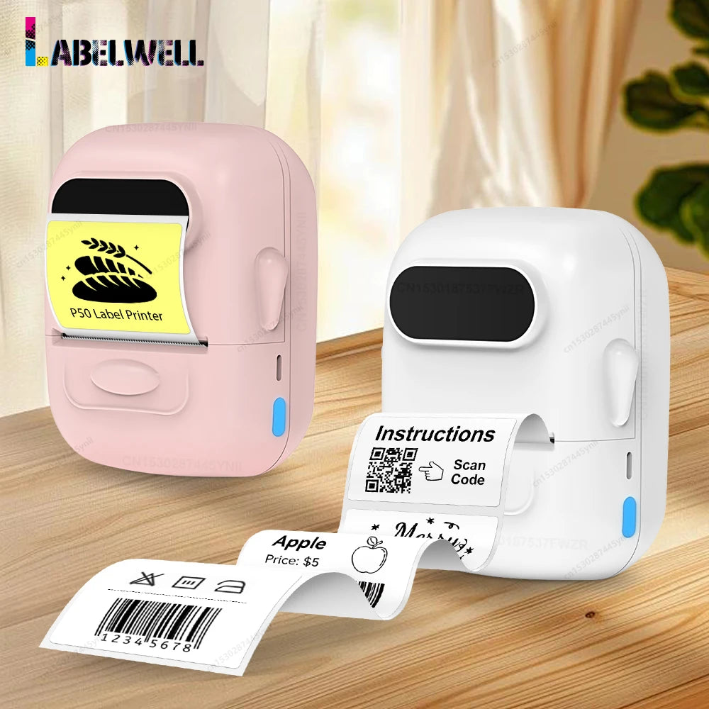 Mini Label Maker P50 Inkless Thermal Label Printer Adhesive Sticker Printer Similar as M110 Marklife P50 E210 or 1PK Label Tape
