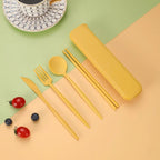 4PCS/Set Wheat Straw Tableware Box Spoon Fork Chopsticks Cutlery Dinnerware Children Adult Travel Portable Kitchen Accessories
