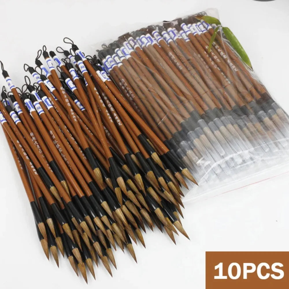 10PCS Traditional Chinese Writing Brush White Clouds Writing Pen Calligraphy Supplies Bamboo Wolf's Hair Writing Brush