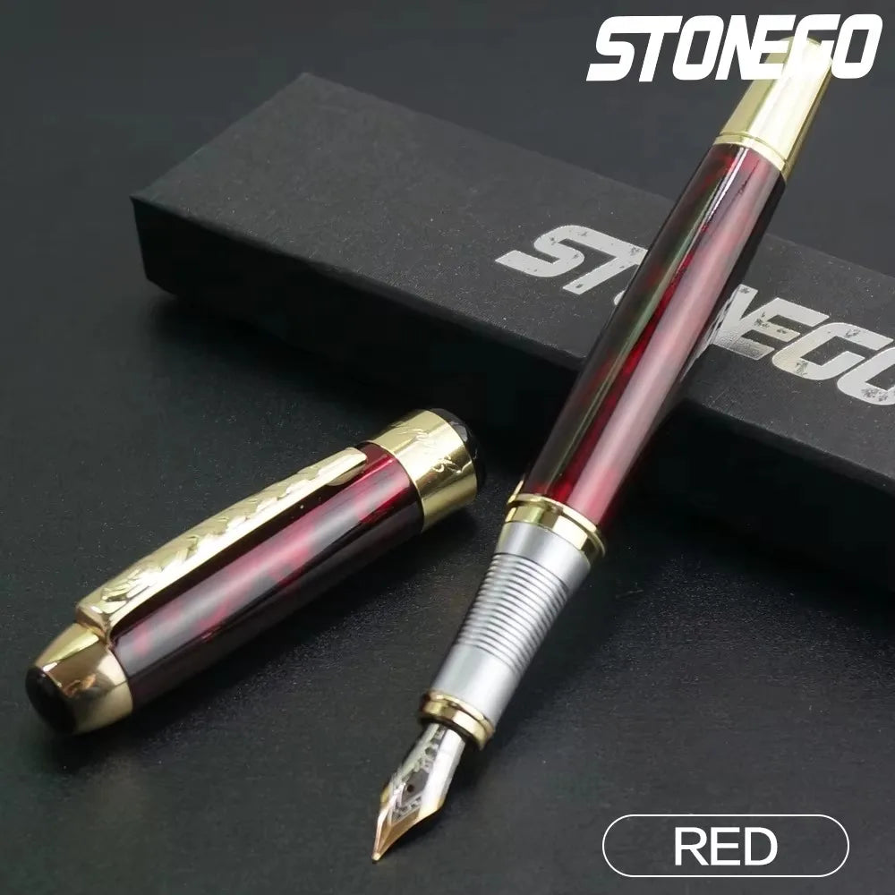 STONEGO 0.38mm Extra Fine Nib Fountain Pen, Black Metal Calligraphy Writing Gift Pen