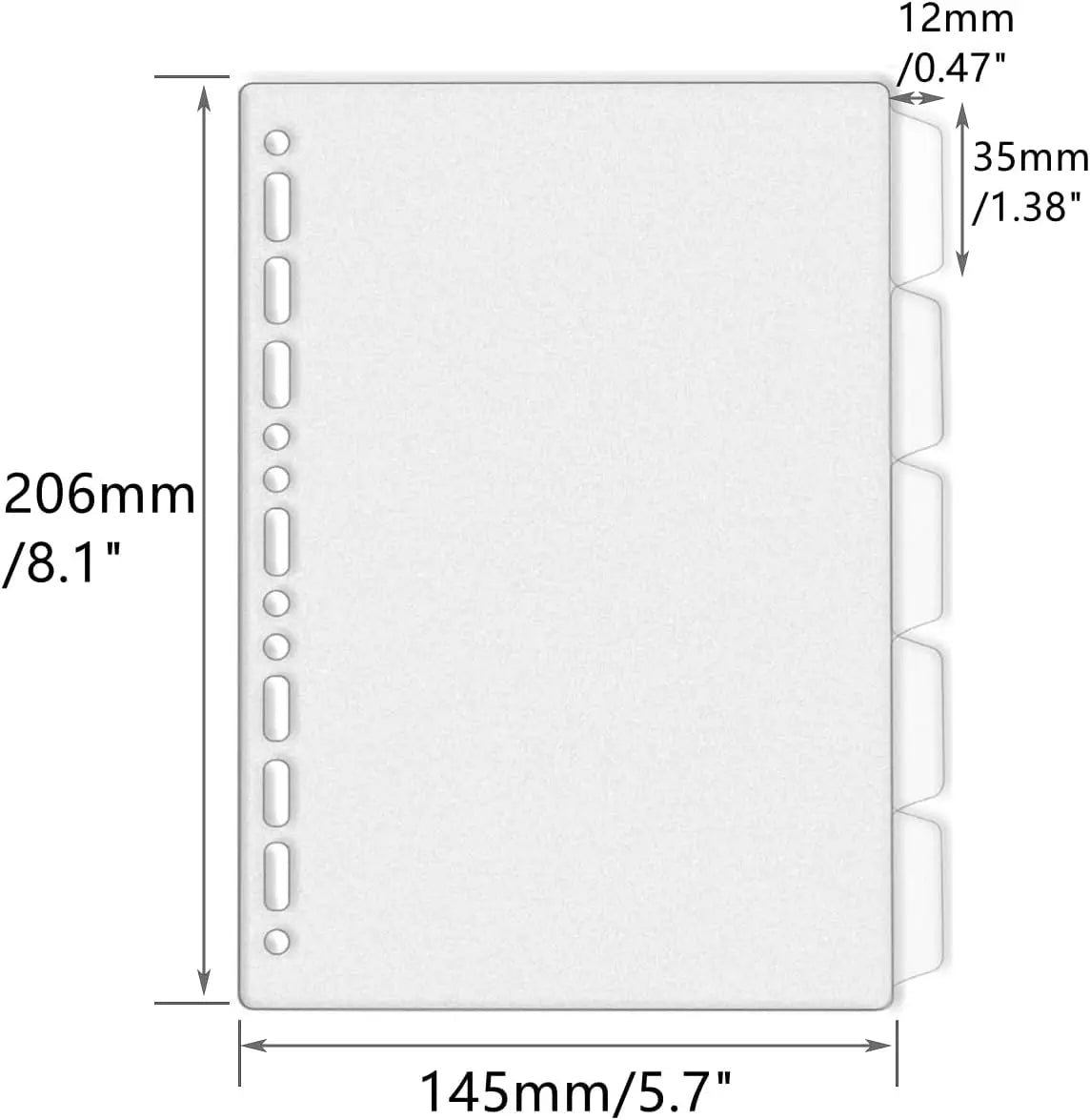 A4 A5 B5 Binder Dividers Genera Holes Binder Index 5 Tabs Frosted Plastic Planner Divider for Round Ring Binder Sheet Protector