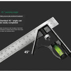 Woodworking Movable Combination Square 300mm Stainless Steel Ruler, Adjustable Horizontal Level, 45° Right Angle Measuring Gauge