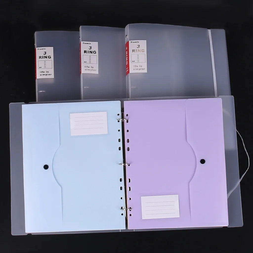 1 Folder + 6 Document Pouches, Transparent 3-Ring A4 Binder With 11-Hole Loose Leaf Pockets School Office Document Organizer