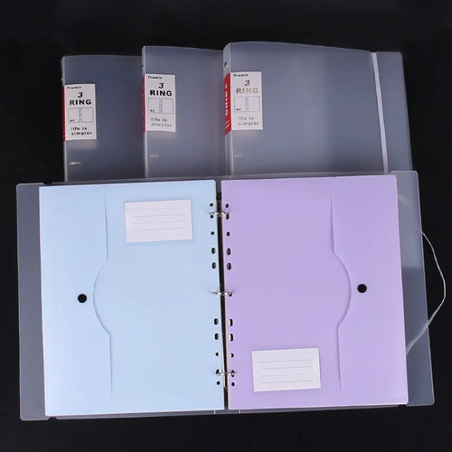 1 Folder + 6 Document Pouches, Transparent 3-Ring A4 Binder With 11-Hole Loose Leaf Pockets School Office Document Organizer