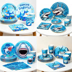 Ocean Shark Theme Disposable Tableware Cute Cartoon Marine Animal Plastic Tablecloth Kids Birthday Party Baby Shower Decor