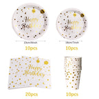 White Gold Birthday Disposable Tableware Polka Dots Paper Plate Cup Napkin Tablecloth Wedding Birthday Party Decoration Supplies