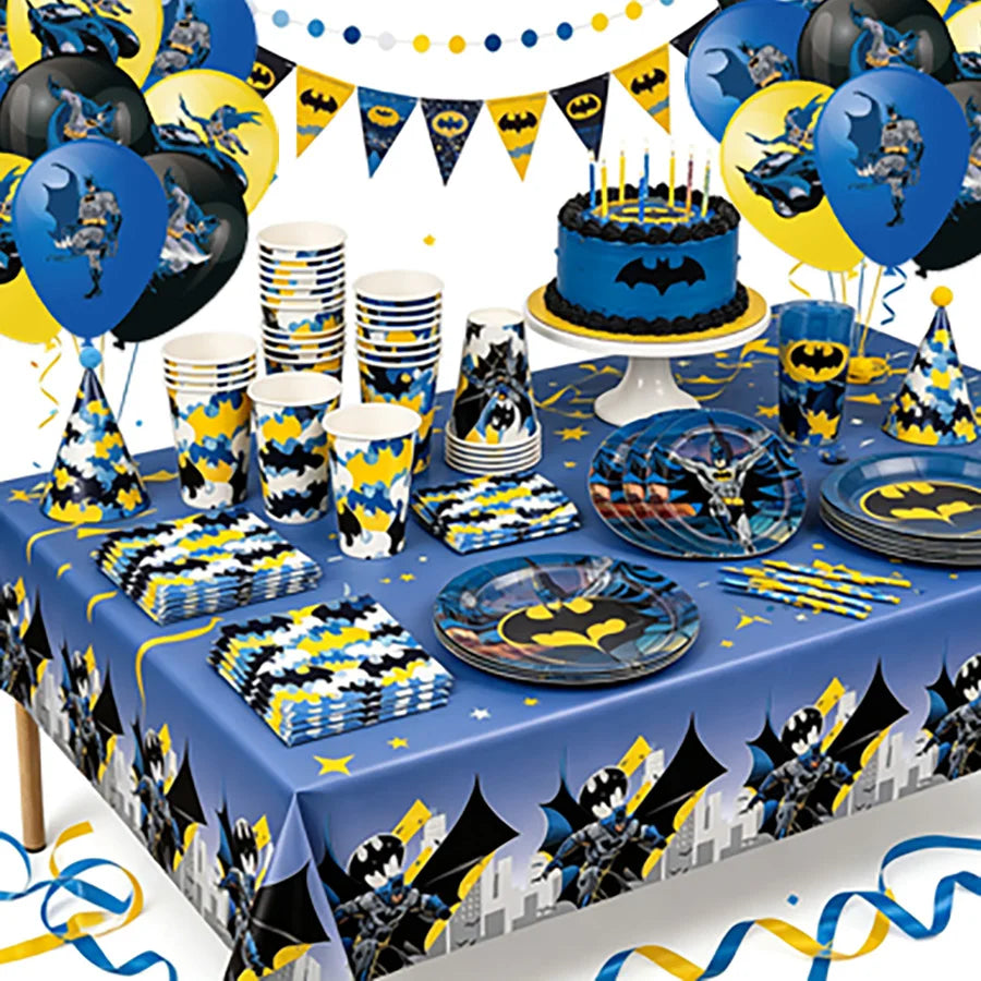 Batman Block Birthday Party Supplies Decoration Tableware Tablecloth Paper Cup Plate Napkin Cake Topper Kids Favors Gifts