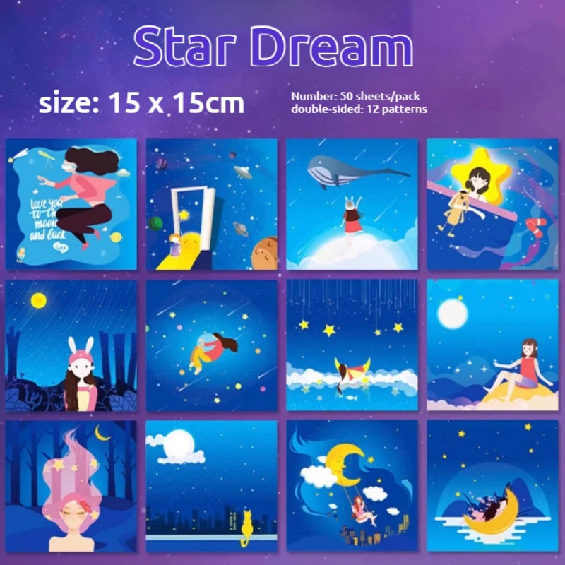 50pcs Creative Square Star Sky Constellations Origami Paper Kid DIY Handmade Double-sided Coloring Fold Craft Paper Art Gift