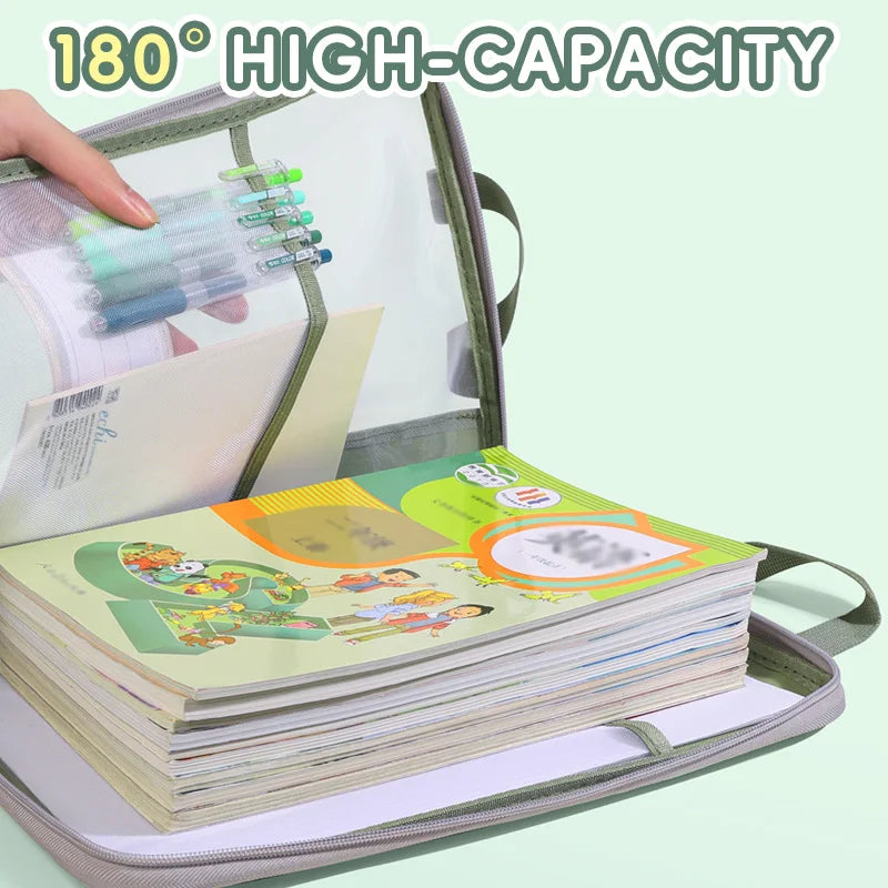 HUAJIE A4 file bag, transparent large-open file bag, zippered large-capacity document storage bag, handbag, student book bag, tutoring bag, exam paper bag, mesh subject classification bag, homework bag, study bag