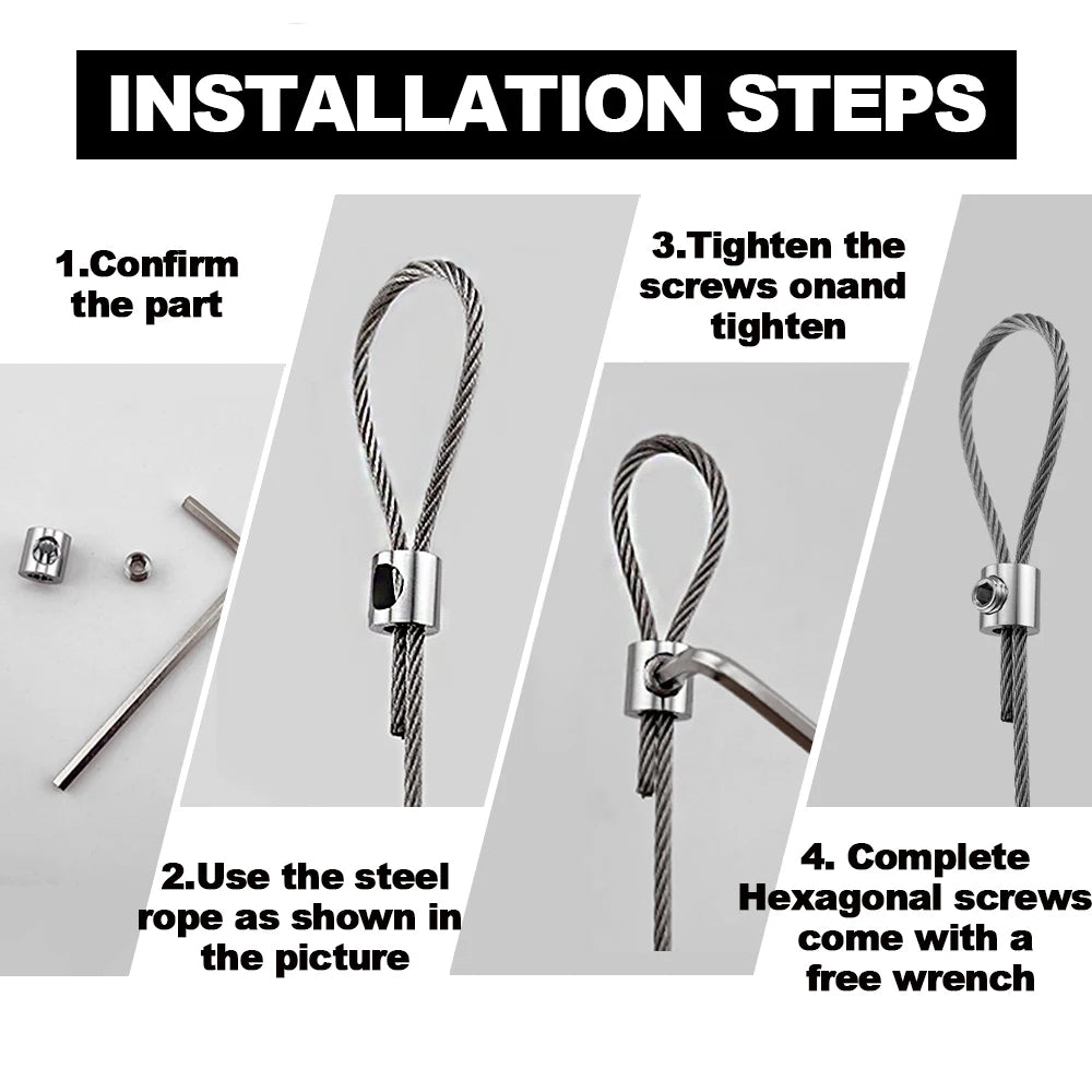 0.8-2mm Steel Wire Rope Clamp Stainless Steel Cable Copper Metal Hanging Clip Adjustable Screws Fixed Hardware Accessories