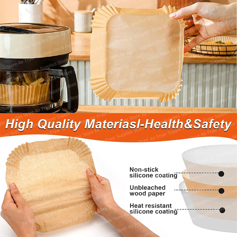 23CM Air Fryer Disposable Baking Paper Square Greaseproof Paper Parchment Paper for 7-12L Basket Airfryer Microwave Oven Steamer