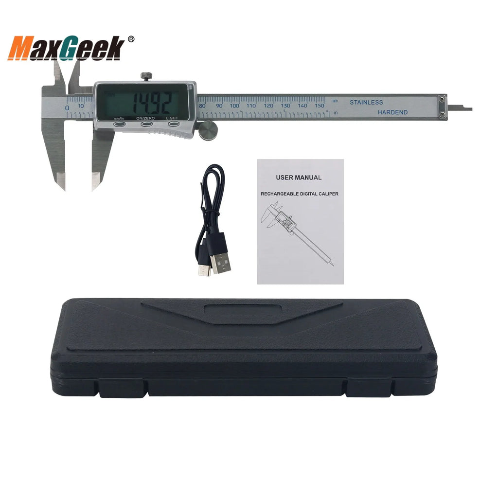 MaxGeek Rechargeable Digital Vernier Caliper with Back Light Function USB-C Charging Measuring Tools 150mm/200mm/300mm