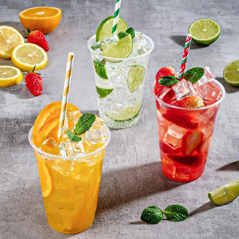 Clear Plastic Beverage Cups with Lids Disposable Cold Drink Containers for Milk Tea Juice Iced Coffee Ice Cream Dessert Party