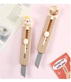 1 Piece Cartoon Utility Knife for Student Cute Fashion Box Cutter Small Portable Kawaii Beige Coffee Color Letter Opener Office