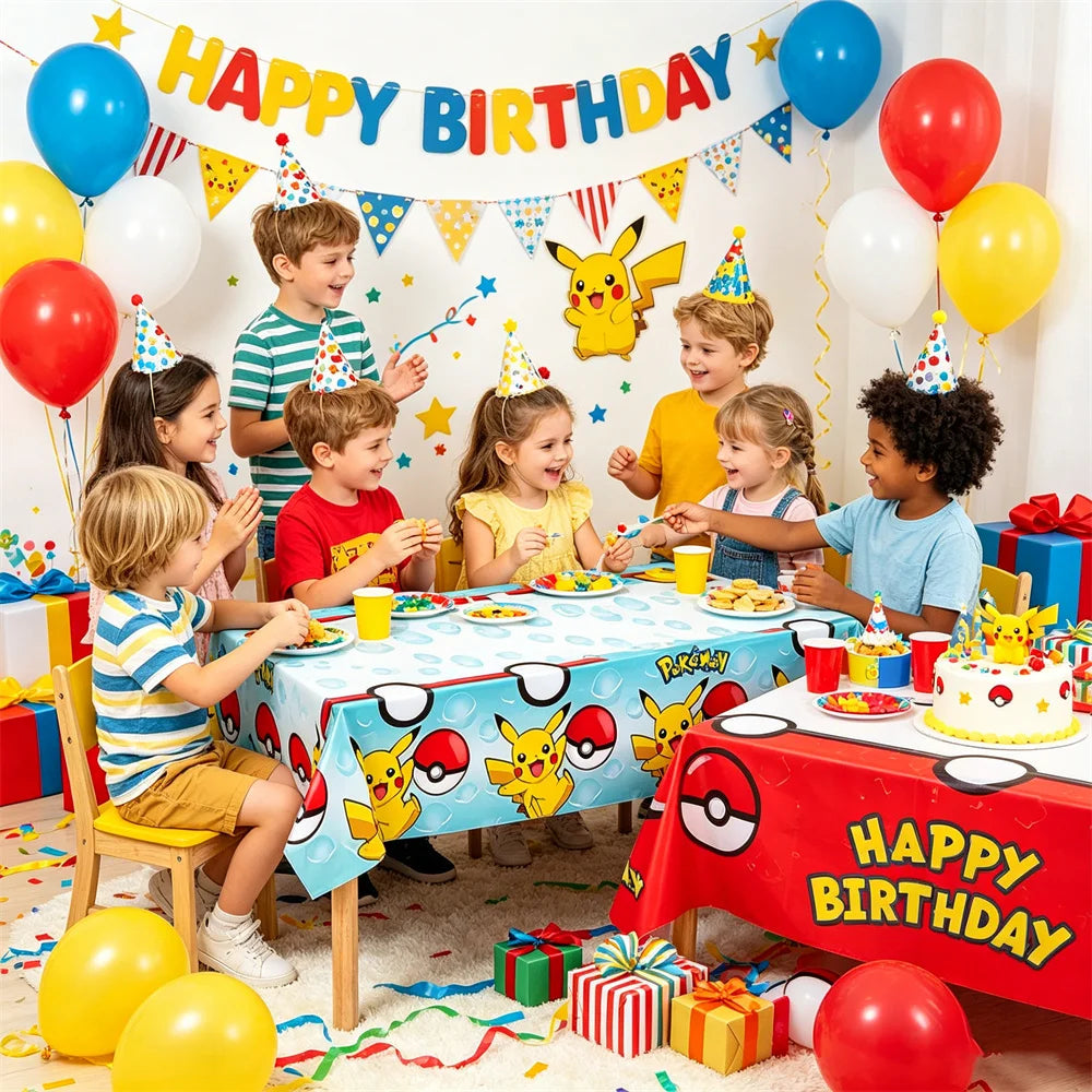 1pcs Pikachu Poké Ball Party Tablecloth Birthday Party Decoration Plastic Table Cover Tableware Baby Shower Supplies