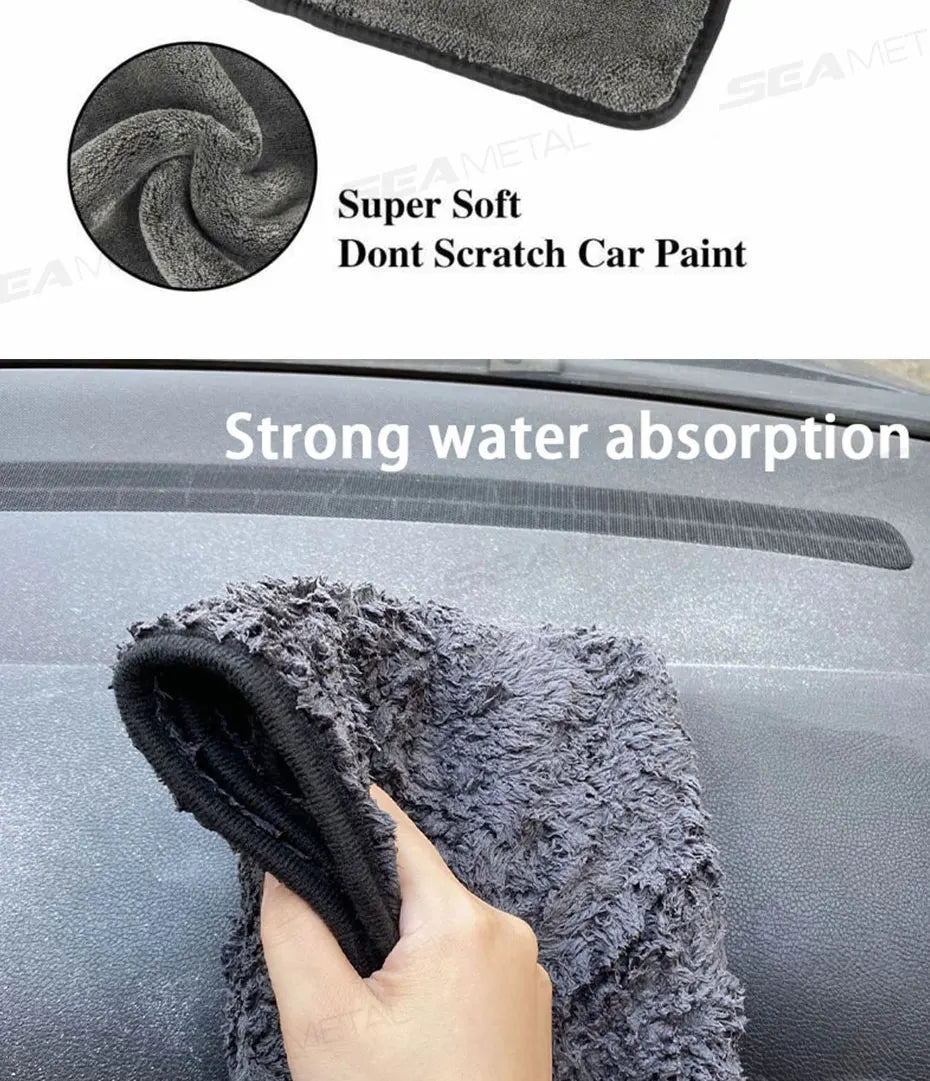 SEAMETAL Thicken Car Cleaning Towel 1200GSM Super-Absorption Microfiber Washing Towel Ultra-Soft Scratch-Free Car Drying Cloth