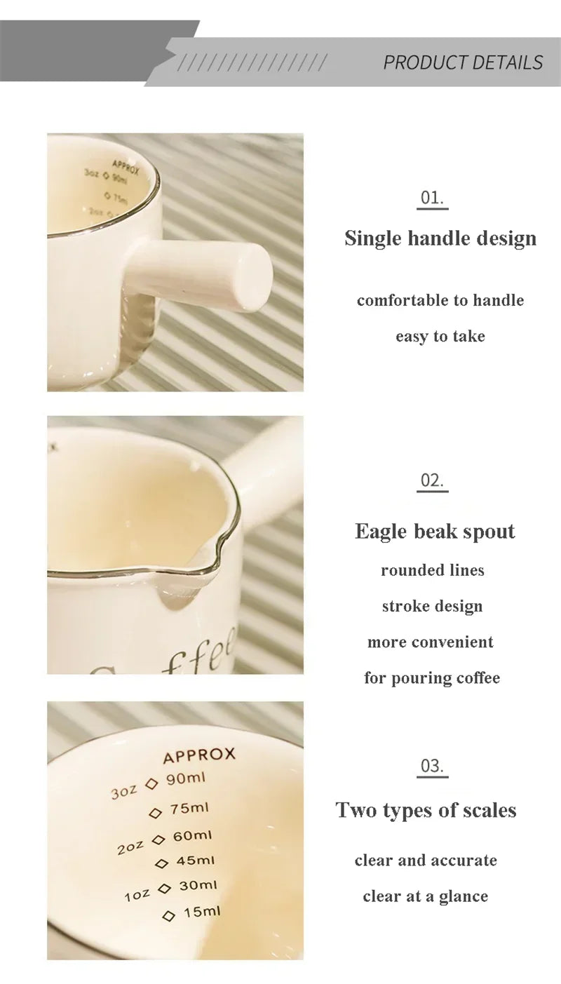 Espresso Coffee Ceramic Small Milk Cup Wth Scale Coffee Measuring Cup Extraction Cup With V-Shaped Mouth Pitcher