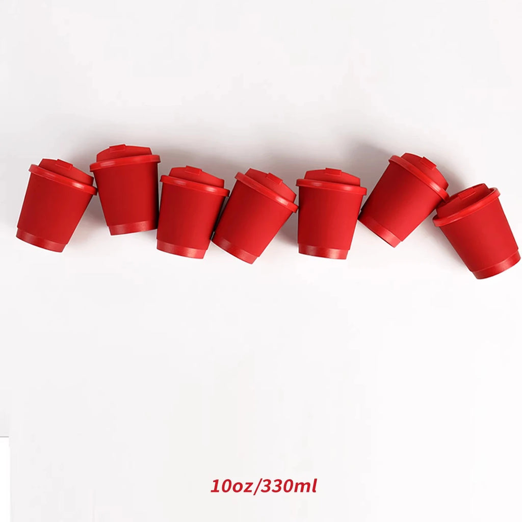 Red Coffee Cup Disposable Paper Cup Milk Tea Hot Drink Store Juice Takeout with Lid 10 12 16oz Environment protection Paper Cups