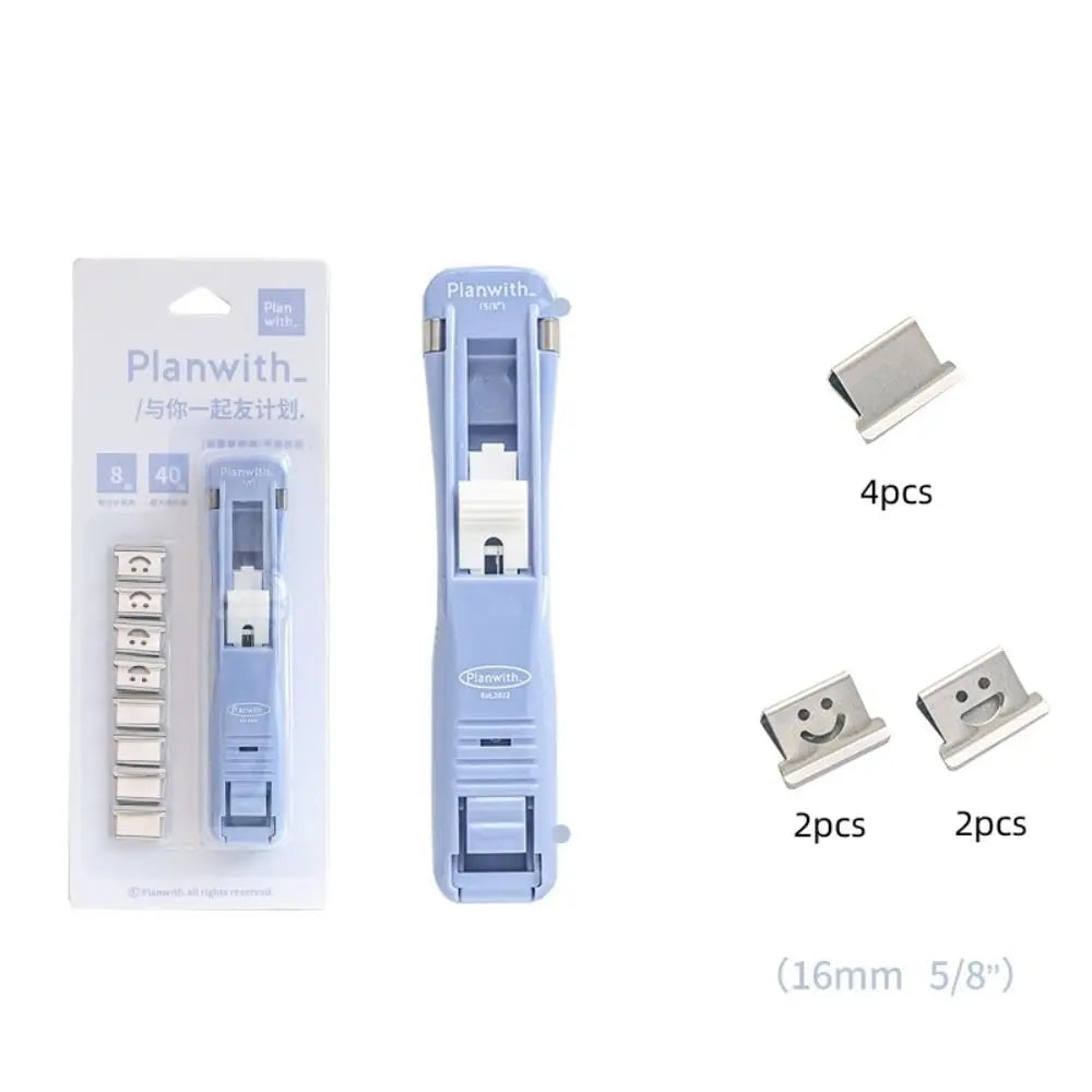 Smile Design Push Paper Clip New Plastics Mini Binder File Stapler Reusable Pusher Set School
